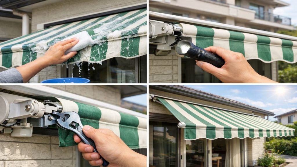 Awning maintenance schedule: 5 steps (Clean inspect tighten and dry)