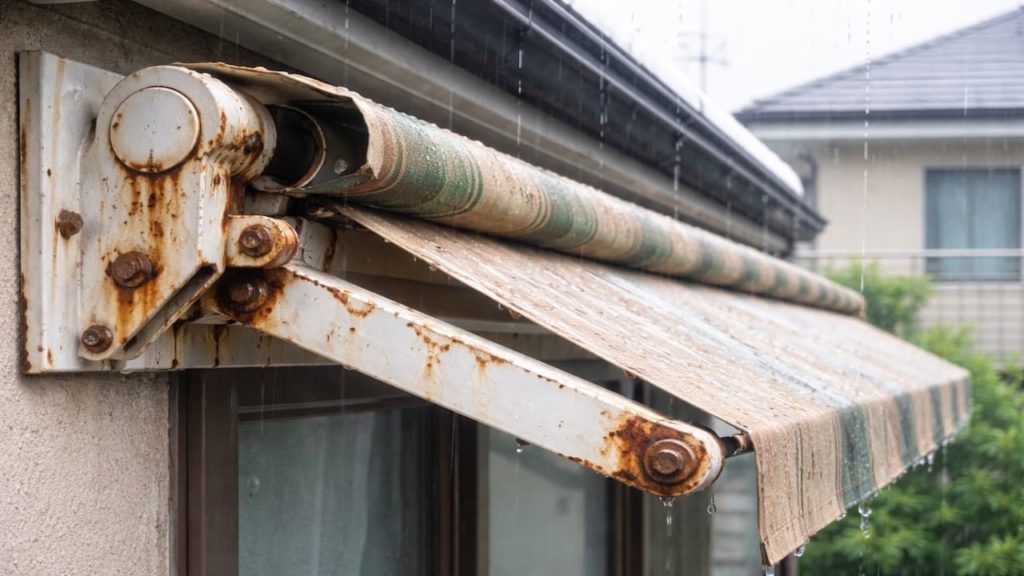 Awning rust spots on hardware: 5 signs (Salt air scratches and rain)