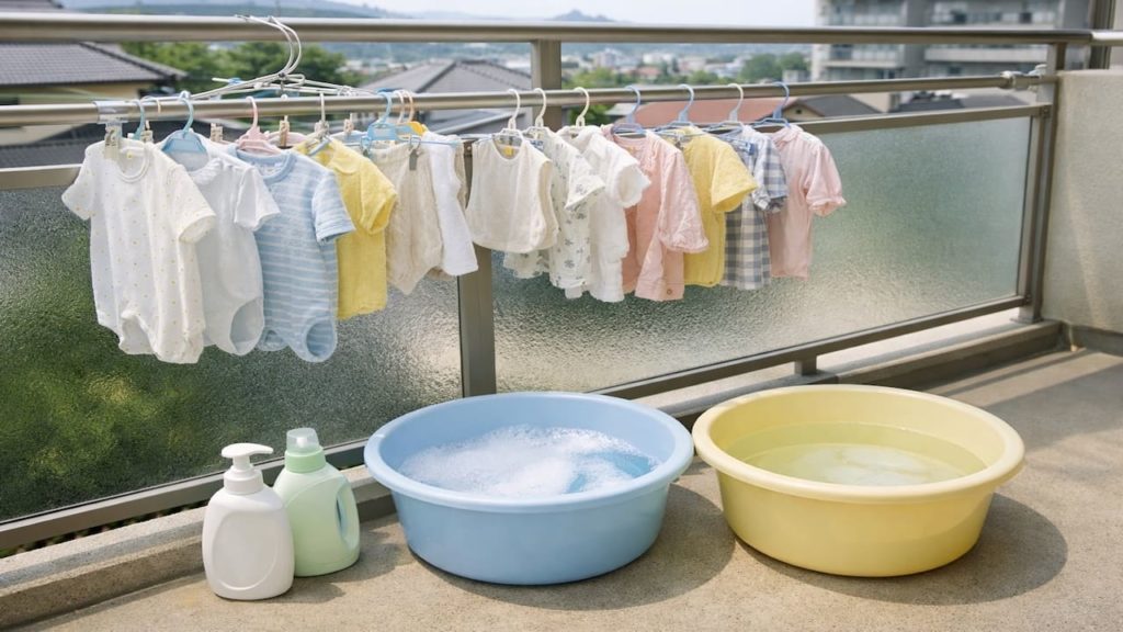 Baby clothes Balcony laundry 5 tips (Gentle soap shade and extra rinse)