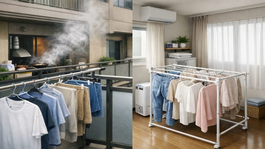 Neighbor cooking smell Balcony laundry 5 tips (Timing cover and indoor finish)