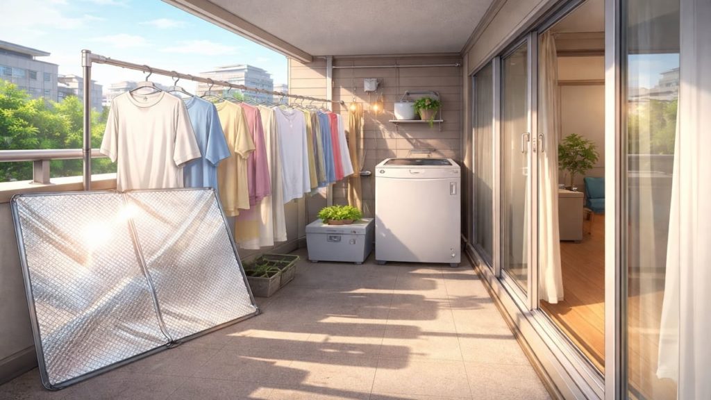 Low sunlight Balcony laundry 5 tips (Reflectors door gap and timing)