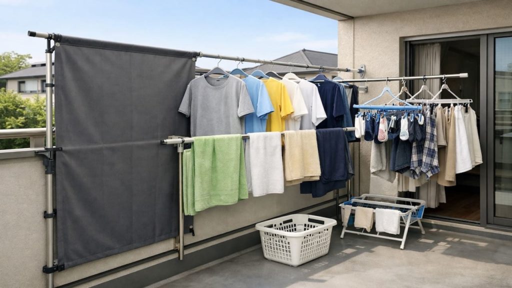 Want privacy? Balcony laundry 5 tips (Cover colors placement and quick take in)
