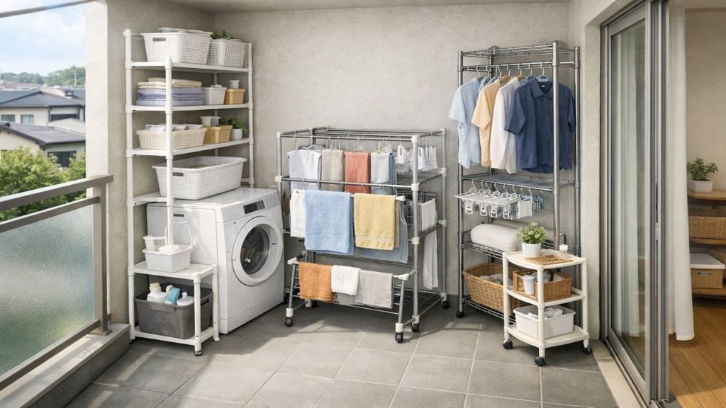 Small space Balcony laundry 5 tips (Vertical racks corners and safe paths)