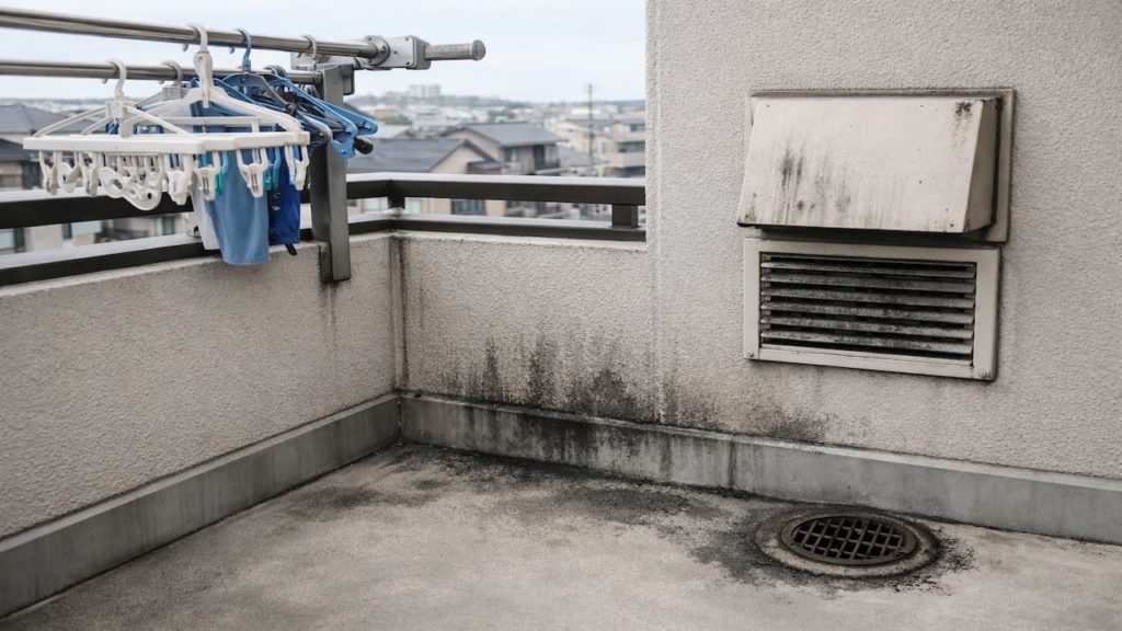 Soot stains from Balcony laundry 5 checks (Traffic dust vents and cover wash)