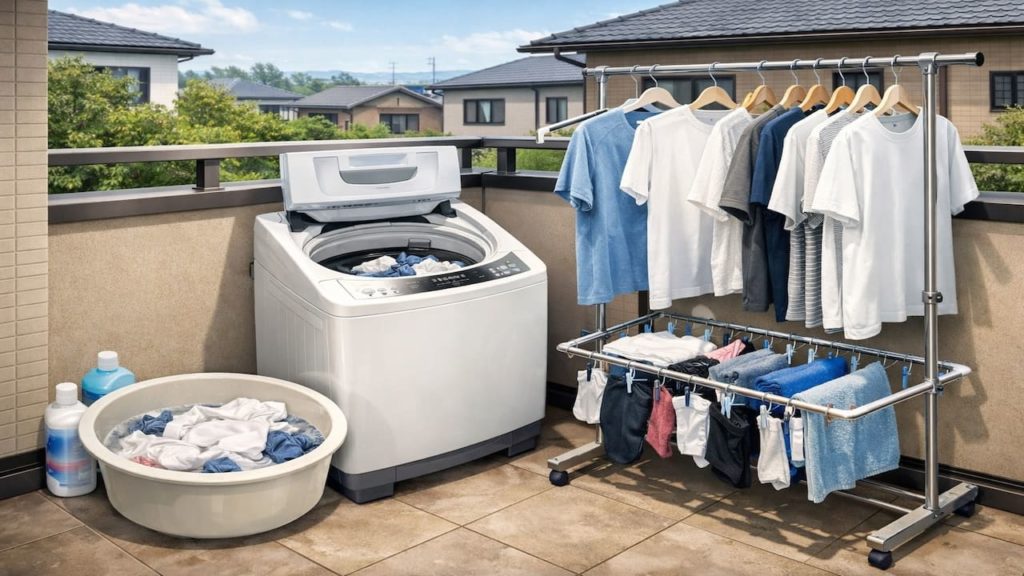 Sweat smell stays Balcony laundry 5 steps (Pre soak quick wash and dry)