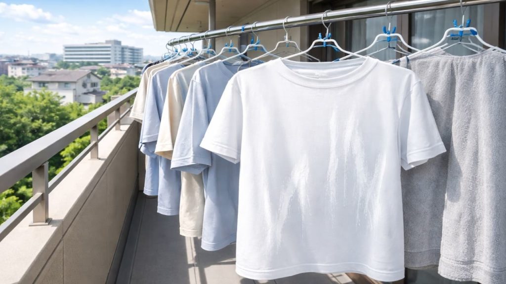 White streaks after Balcony laundry 5 checks (Detergent dose rinse and hard water)