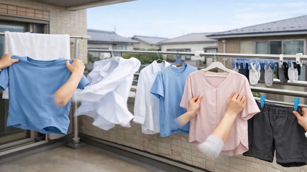 Wrinkles from Balcony laundry 5 tips (Snap shake hang smooth and clip)