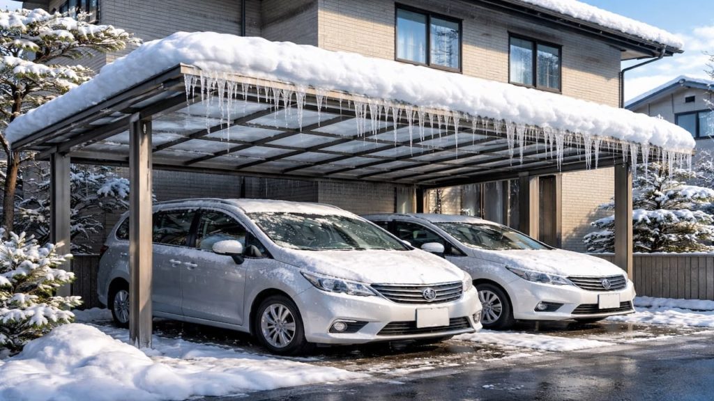 Carport winter ice drips: 5 checks (Melt lines slope and gutters)