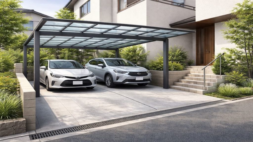 Carport on a sloped driveway: 5 checks (Base level drainage and steps)