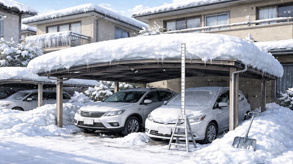 Carport snow load worries: 5 checks in Japan winter (Roof pitch posts and drift)