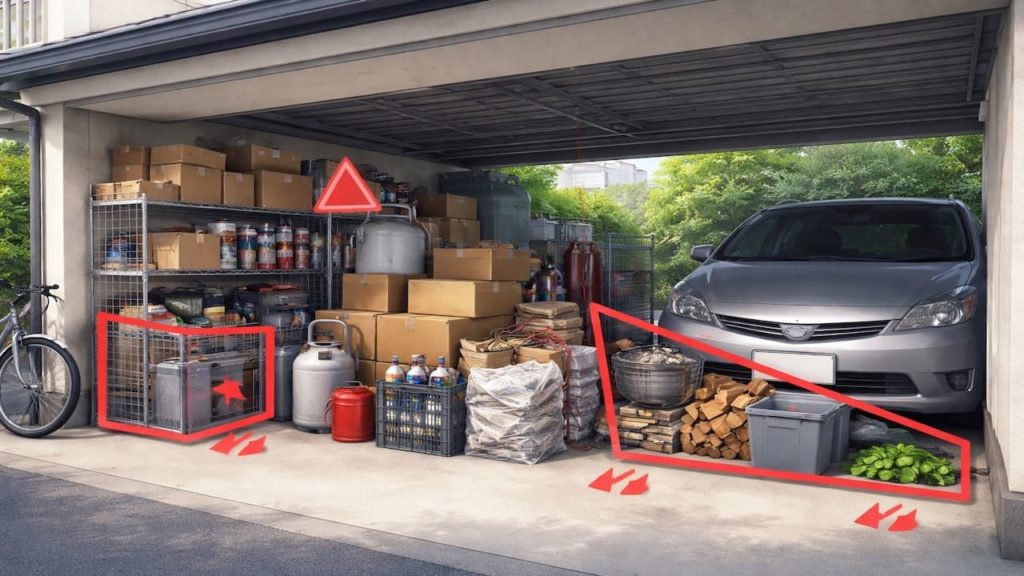 Carport storage under roof: 5 checks (Fire risk clutter and airflow)