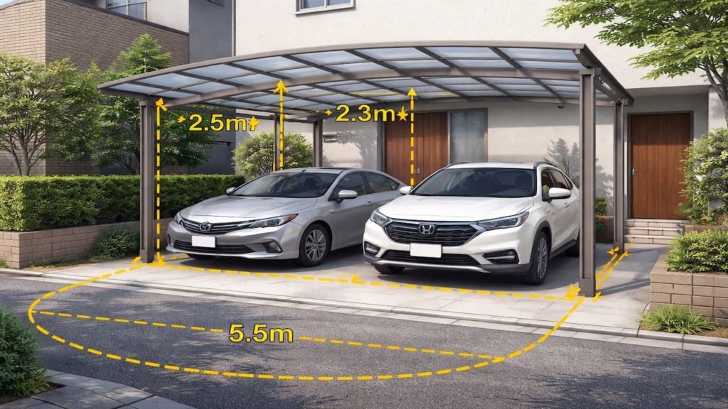 Carport for two cars: 5 planning checks (Clearance posts and turning)