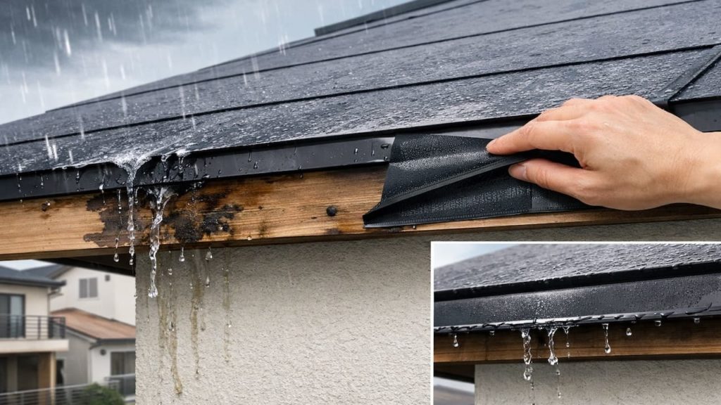 Deck flashing leak marks: 5 checks to stop wall rot (Drip edge tape)