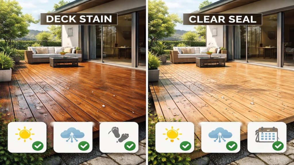 Deck stain vs seal choice: 5 checks for less upkeep (UV rain traffic)