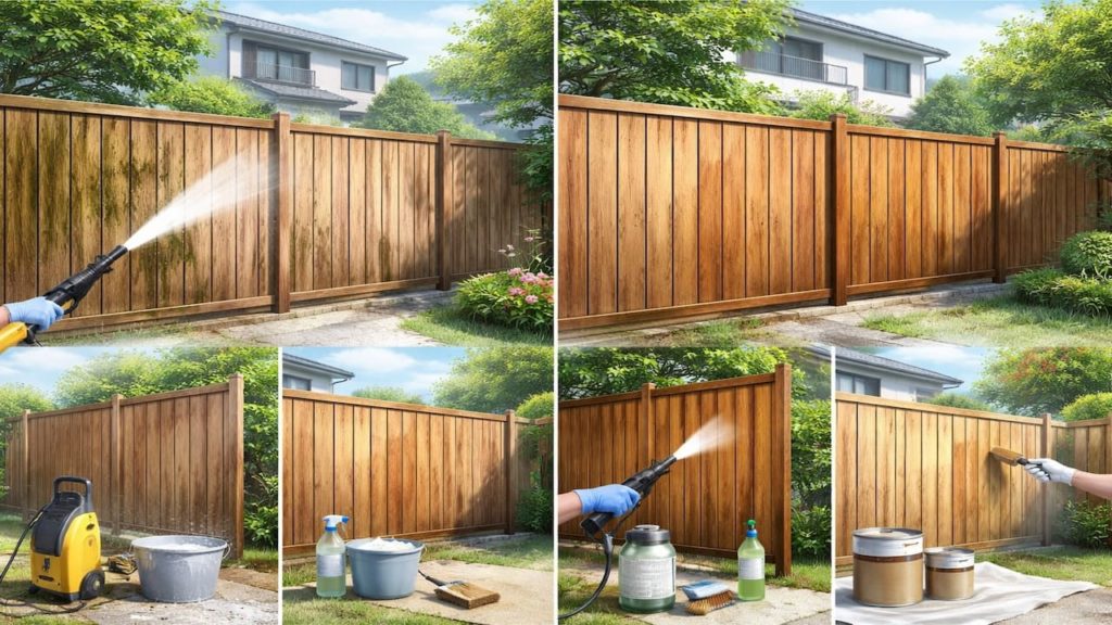 Fence stains and mildew: 5 steps (Wash dry treat and seal safely)
