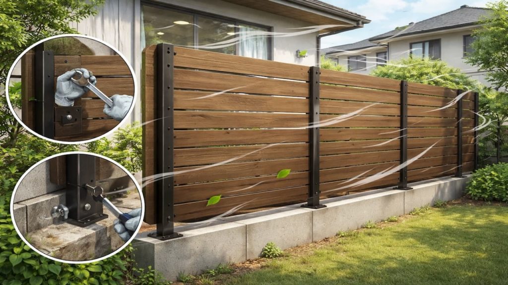 Fence privacy screen shakes: 5 checks (Brackets anchors and wind)