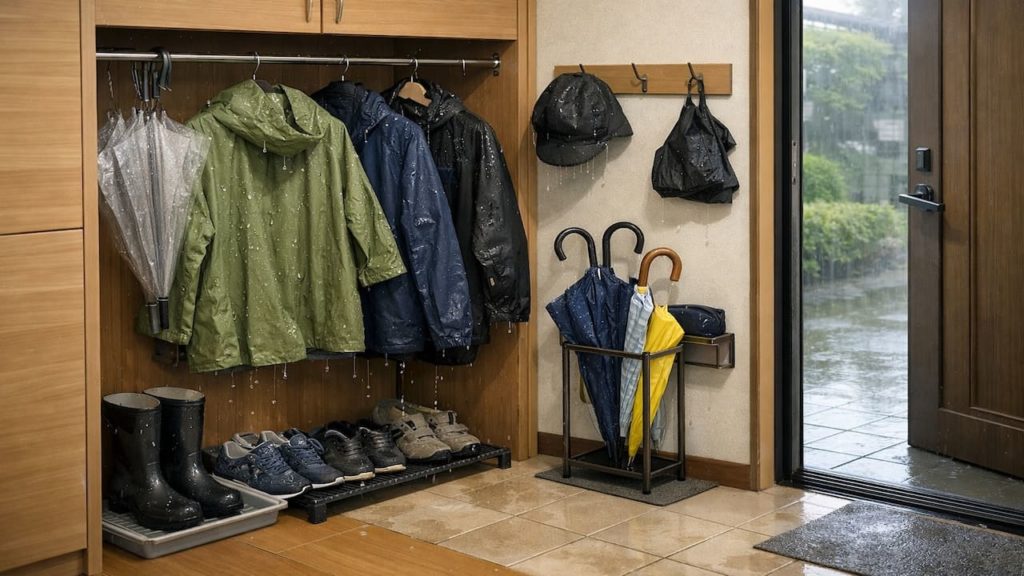 Genkan raincoat storage: 5 checks【Hang wet gear so it dries faster】