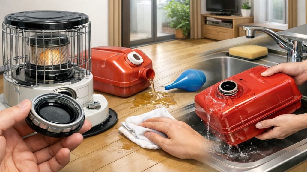 Kerosene heater fuel smell won’t go away 5 tips (Cap gasket wipe drips tank care)