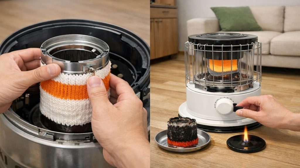 Changing a kerosene heater wick correctly 5 steps (Match model align pins and test)