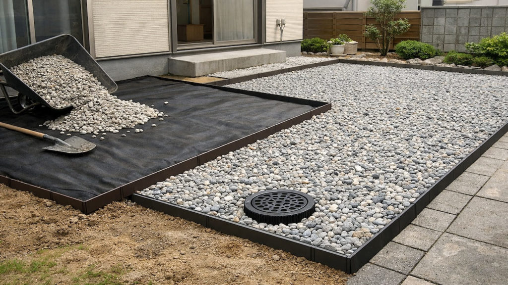 Replacing a lawn with gravel 5 checks for weed control (Sheet edging and drains)