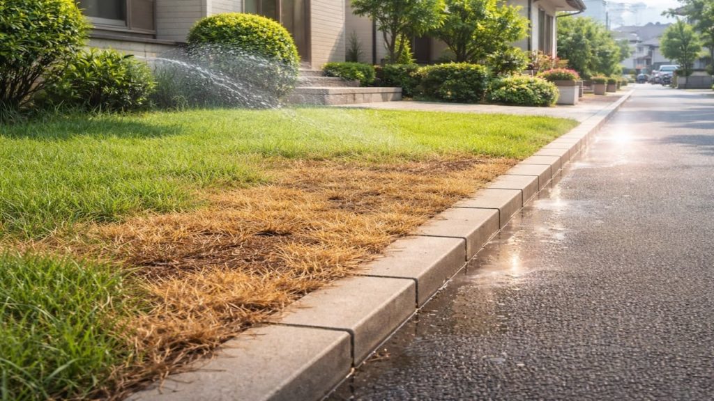 Lawn heat damage near pavement 5 checks for rebound heat (Reflect sun and drought)