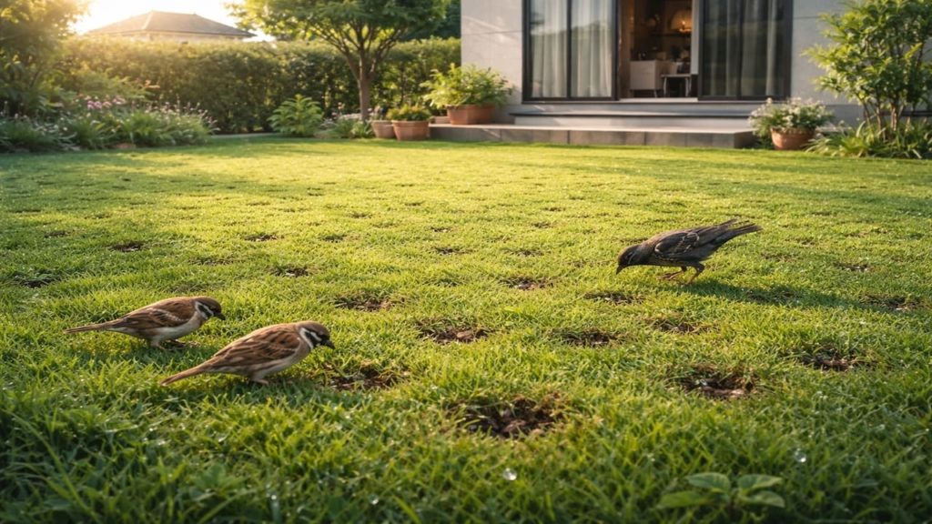 Lawn has tiny holes 5 checks for insects or birds (Dawn feeding and soil)