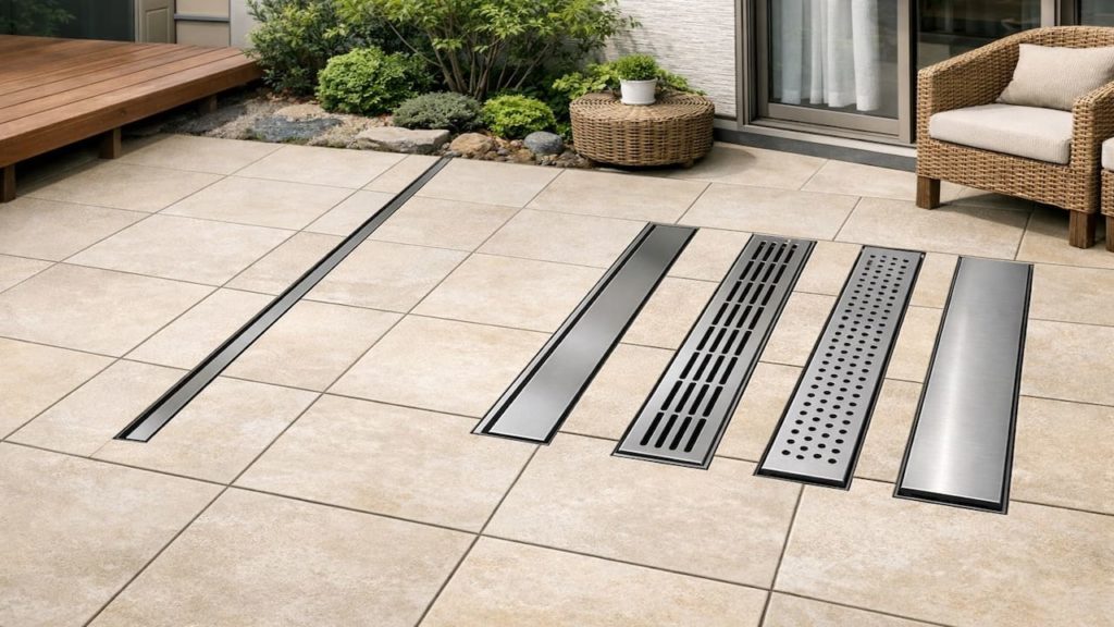 Patio drainage channel ideas: 5 checks to keep water off tile (Slot drain and covers)