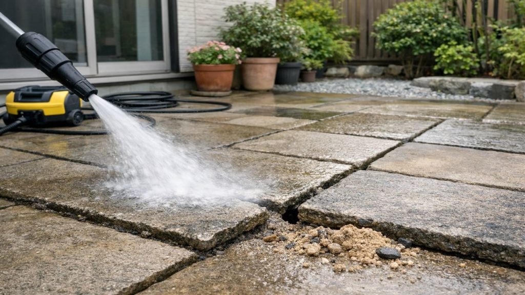 Patio pressure washer risk: 5 checks before you blast joints (Sand loss and damage)