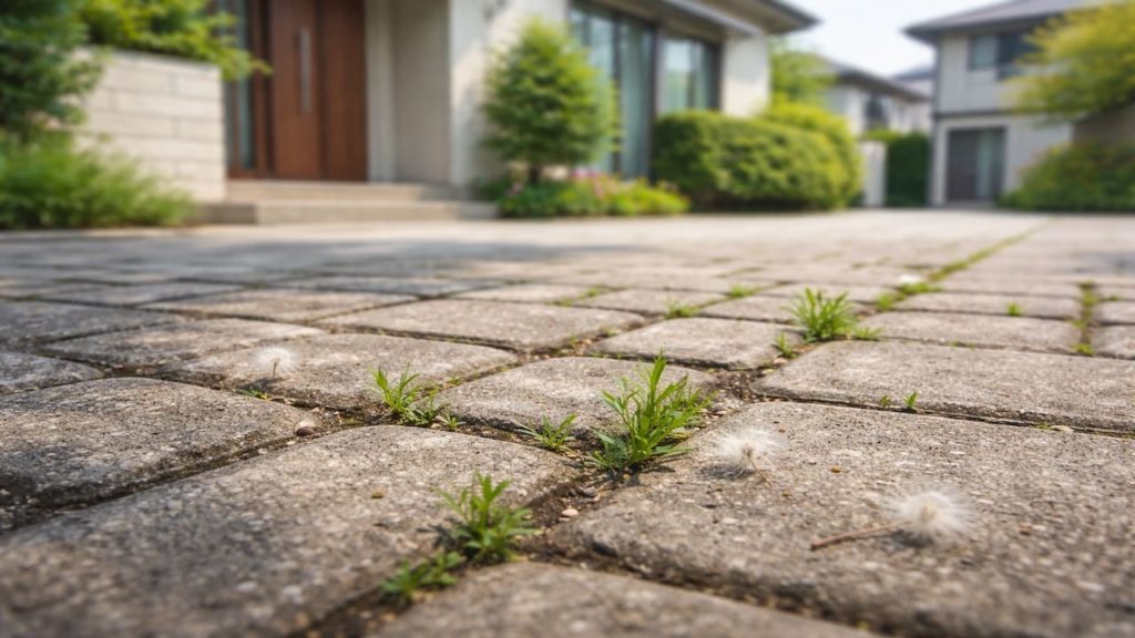 Pavement gaps on cobblestone 5 checks for weeds (Dust light and seeds)