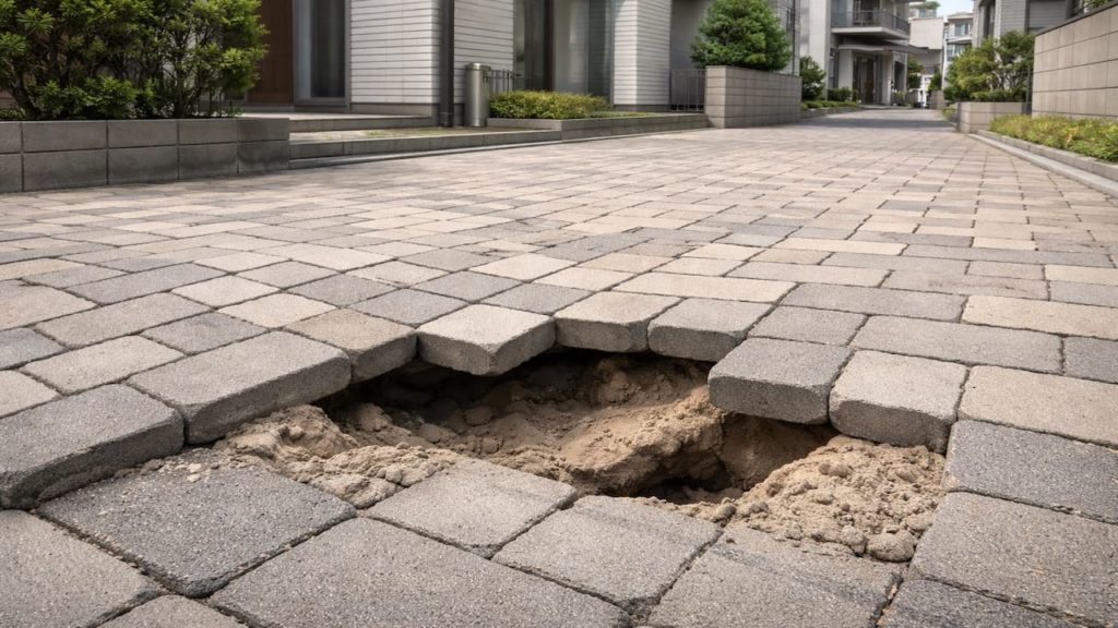 Pavement shifts on interlocking 5 signs of settling (Base voids and washout)