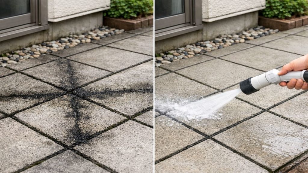 Pavement stains on mortar joints 5 checks (Mold soot and rinse)
