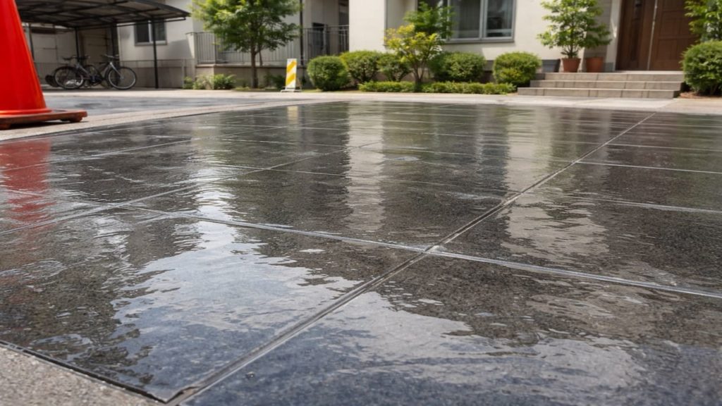 Pavement slippery on sealer 5 checks (Wrong finish and film)