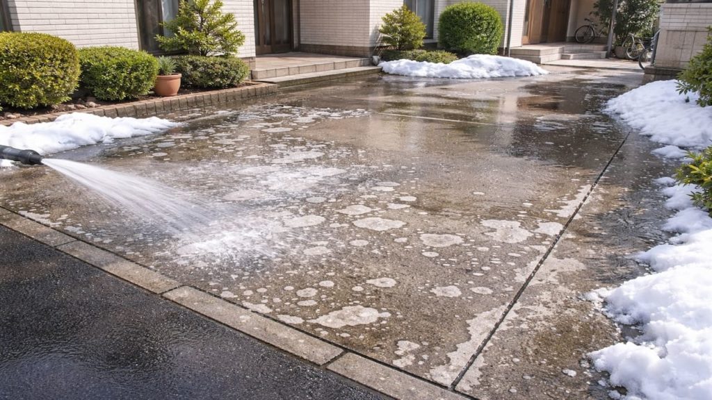 Pavement marks from snow salt 5 checks (Scaling pits and rinse)