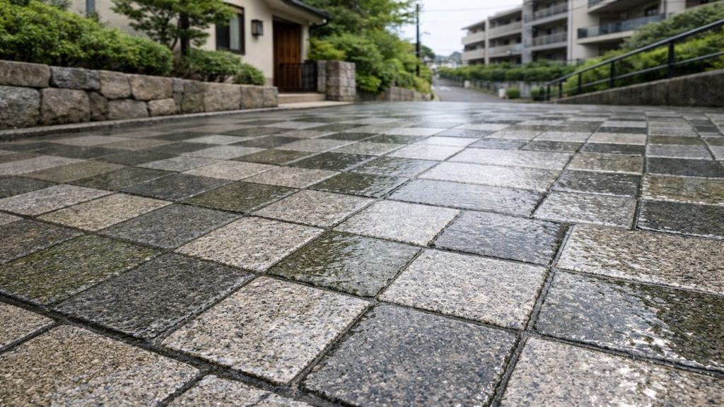 Pavement gets slick on stone 5 checks for safer footing (Algae polish and slope)