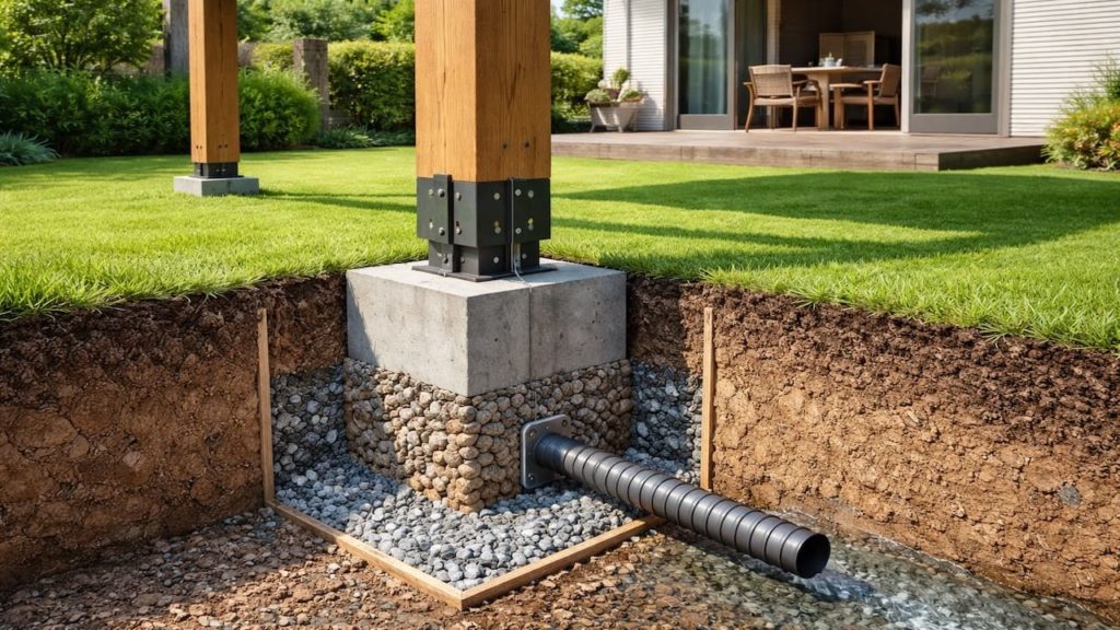 Pergola footing size basics: 5 checks (Depth soil and drainage)