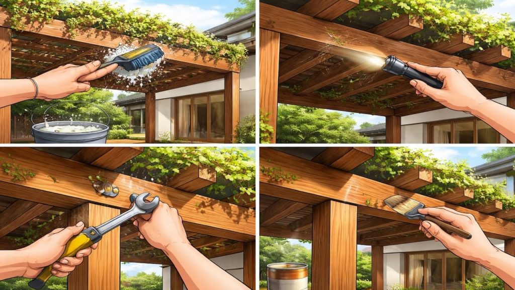Pergola maintenance schedule: 5 steps (Clean inspect tighten and seal)