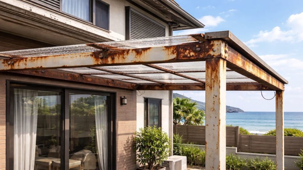 Pergola rust on metal parts: 5 checks (Scratches salt air and pooling)