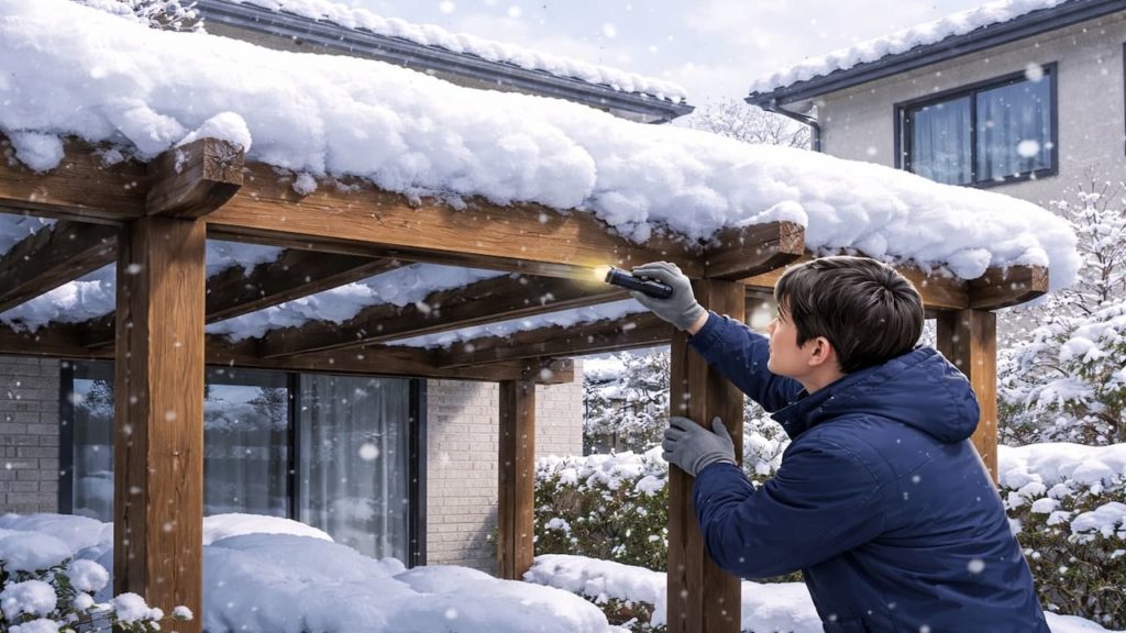 Pergola snow load worries: 5 checks in winter (Pitch posts and beams)