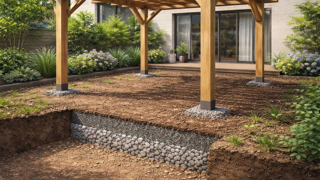 Pergola on soil ground: 5 checks (Drainage depth and weeds)