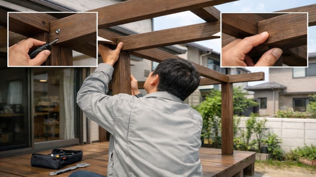 Pergola squeaks in wind: 5 checks (Loose joints and rub points)