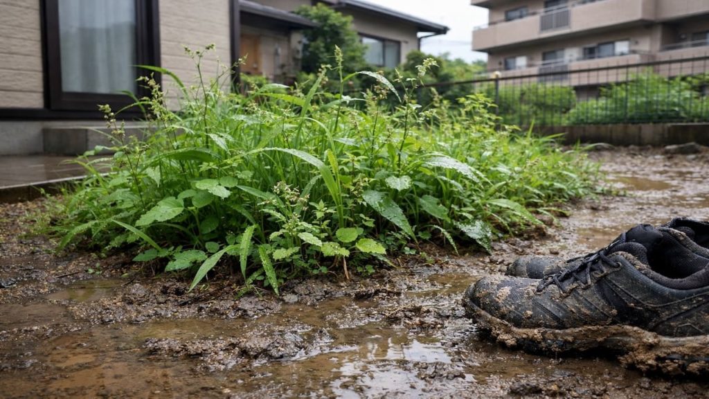 Weeds in Japan rainy season 5 checks (Fast growth mud and shoes)